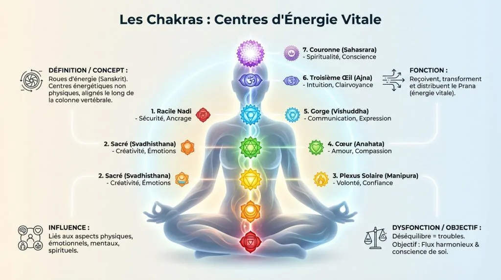 7 chakras : signification de nos centres énergétiques clés pour un corps équilibré et harmonieux.
