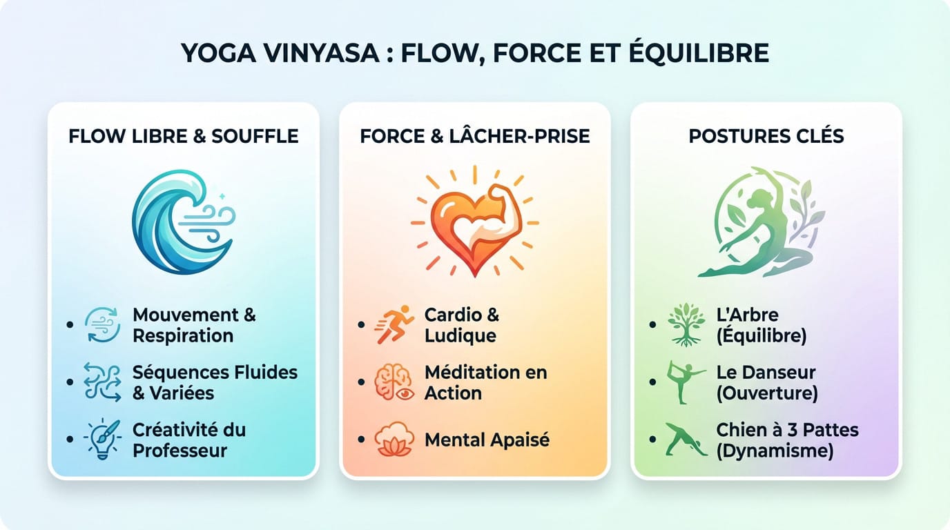 Pratiquante de Vinyasa yoga en posture d'équilibre démontrant force et fluidité