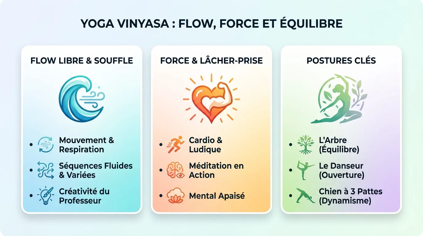 Pratiquante de Vinyasa yoga en posture d'équilibre démontrant force et fluidité
