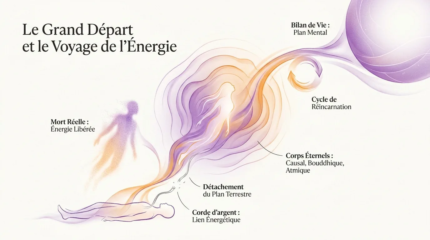 Représentation symbolique du voyage des corps subtils après la mort