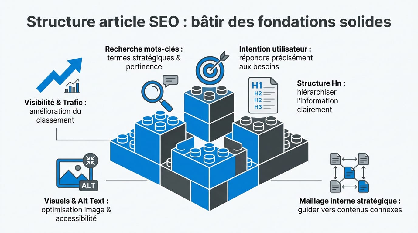 Schéma illustrant la hiérarchie des balises titres pour une structure article SEO optimale